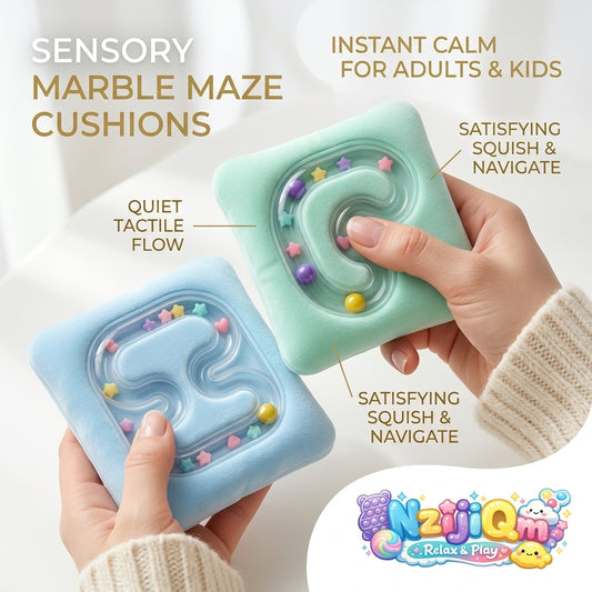 NzijiQm™ Sensory Marble Maze Cushion, Quiet Tactile Fidget Toy for Stress & Anxiety Relief, Soft Plush Squishy Marble Maze for Kids & Adults, Calming Sensory Pad for Classroom, Office & Travel